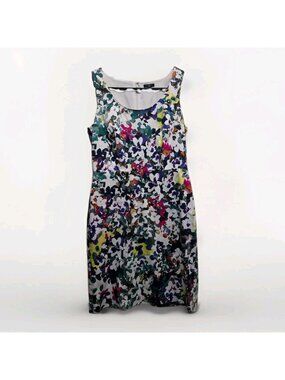 Ann Taylor Petite 4P Floral Sheath Dress Cotton Stretch Lined Sleeveless Casual